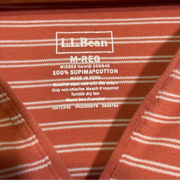 LL Bean Striped Orange Shirt 3/4‎ length sleeves - Medium - Picture 4 of 4